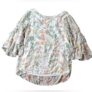 Giusy 100% Silk Floral Bell Sleeve Top Boho Cottagecore Fairy Quiet Luxury Retro